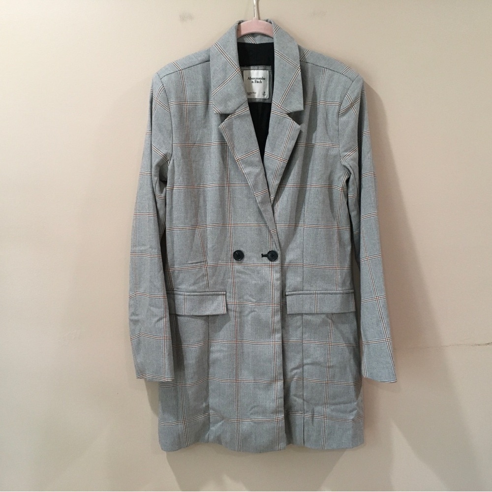 Abercrombie&fitch Women’s SP Blazer Dress Plaid Gray Preppy Classic Old Money - Picture 2 of 11